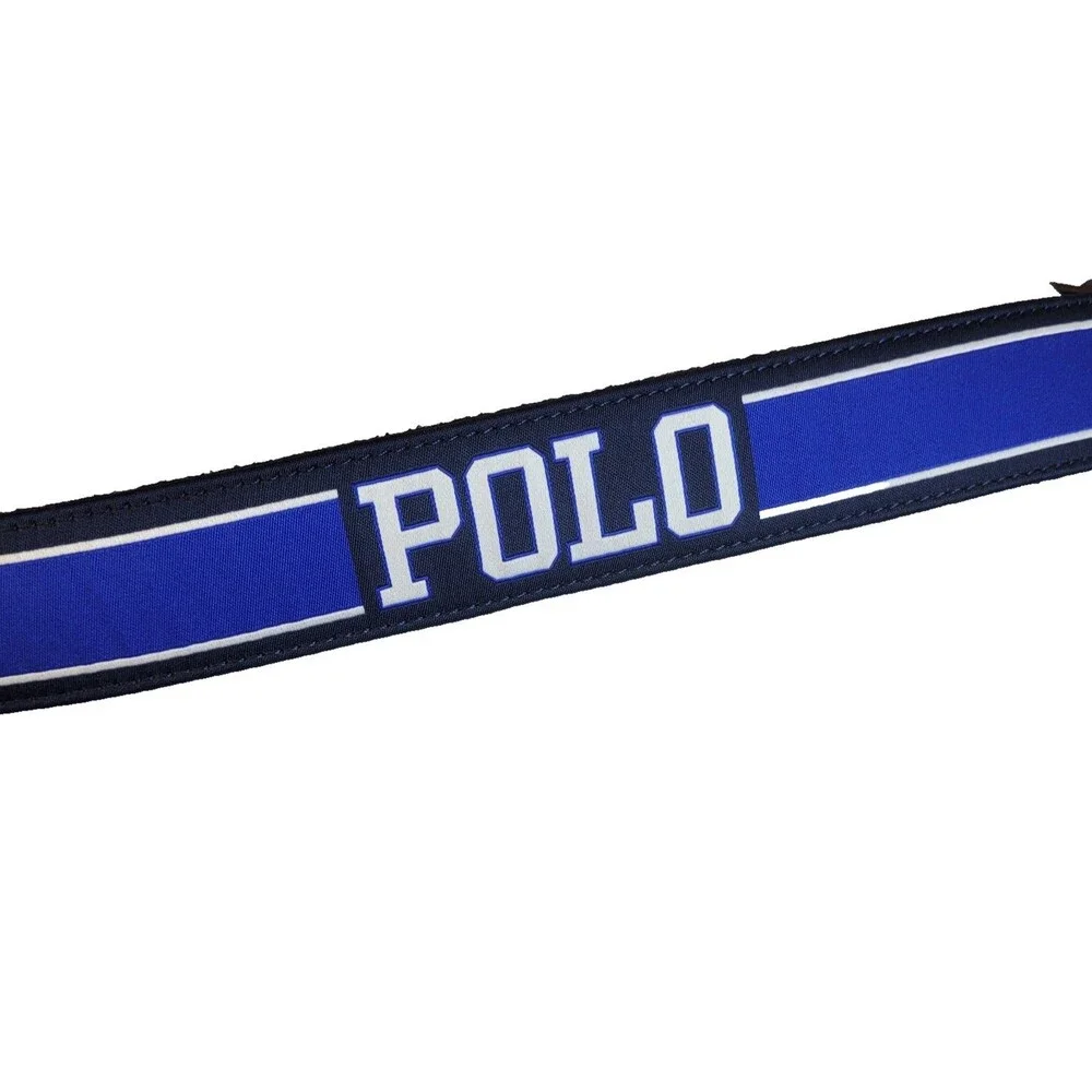 Polo Ralph Lauren Size XL Navy Blue Belt Polo Lettering Polyester Leather Trim